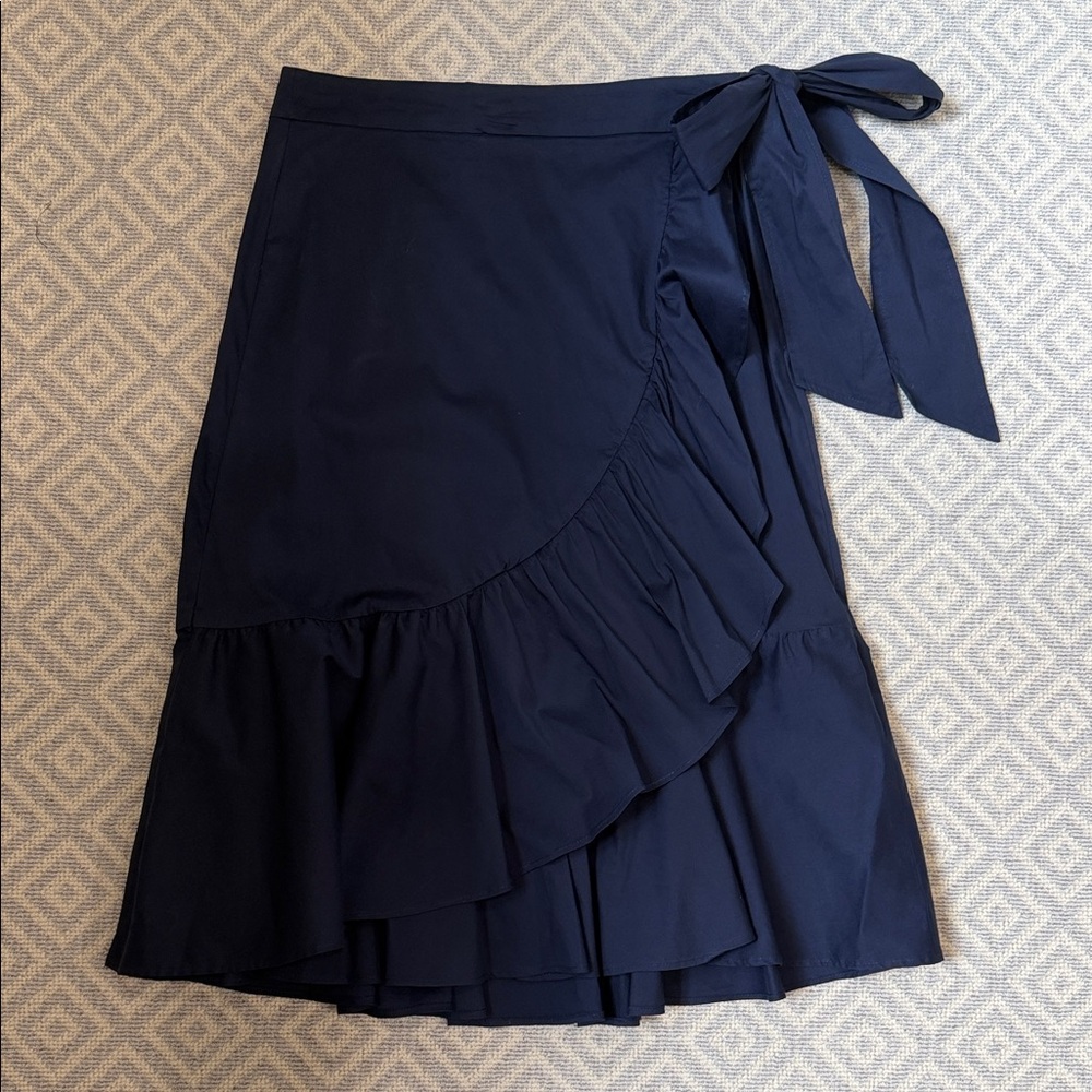 LOFT Navy Ruffle Wrap Skirt with Side Tie
